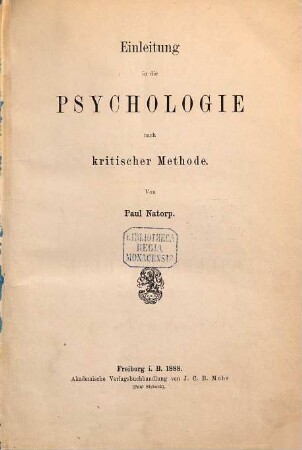 Einleitung in die Psychologie nach kritischer Methode