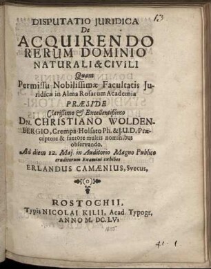 Disputatio Iuridica De Acquirendo Rerum Dominio Naturali & Civili