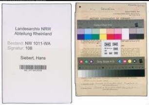Entnazifizierung Hans Siebert , geb. 05.07.1909 (Studienrat)