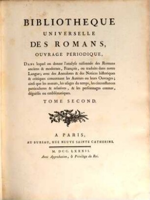 Bibliothèque universelle des romans : ouvrage périodique. 2. 1782