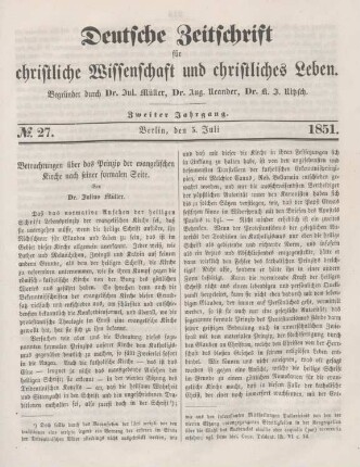 213-216 Betrachtungen über das Prinzip der evangelischen Kirche nach seiner formalen Seite