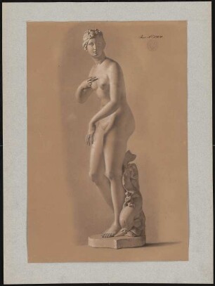 Figurenzeichnungen: weibliche Figur auf Sockel