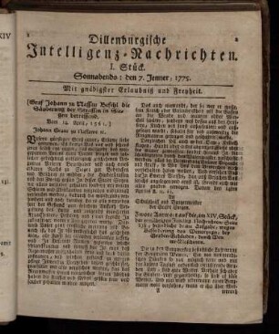 Sonnabends: den 7. Jenner, 1775.