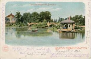 Leipziger Palmengarten: Grosser Weiher mit Boothaus [Officielle Postkarte : Leipziger Palmengarten]