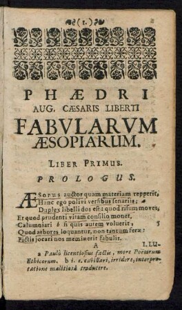 Phaedri Aug. Caesaris Liberti Fabularum Aesopiarum.