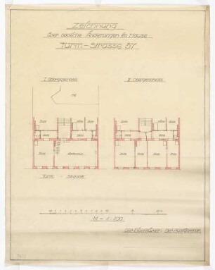 Bauliche Änderungen Mehrfamilienhaus Turmstraße 57, Berlin-Moabit: Grundriss 1. und 2. Obergeschoss 1:100