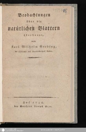 Beobachtungen über die natürlichen Blattern überhaupt