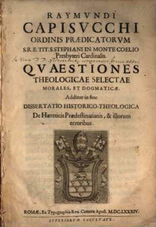 Quaestiones theologicae Selectae morales et dogmaticae
