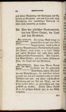 XII. Von den göttlichen Gnadenmitteln, von dem Worte Gottes, der Taufe und dem Abendmale.