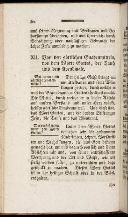 XII. Von den göttlichen Gnadenmitteln, von dem Worte Gottes, der Taufe und dem Abendmale.