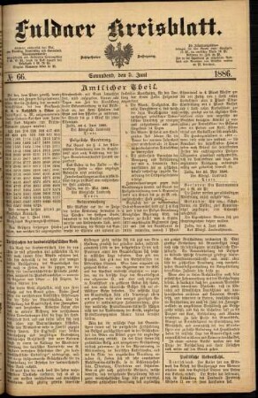 Erste Ausgabe vom Samstag, den 05. Juni 1886.