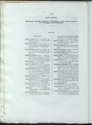 Parte Seconda. Elenco delle specie raccolte, non rinvenute ne' viaggi precedenti.