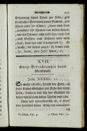 XVII. Kurze Betrachtungen beym Abendmahl.