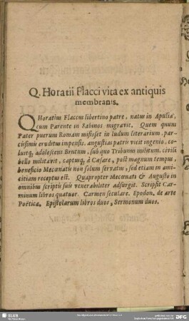 Q. Horatii Flacci vita ex antiquis membranis