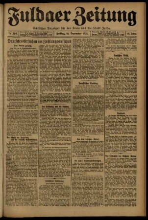 Erste Ausgabe vom Freitag, den 16. Dezember 1921.