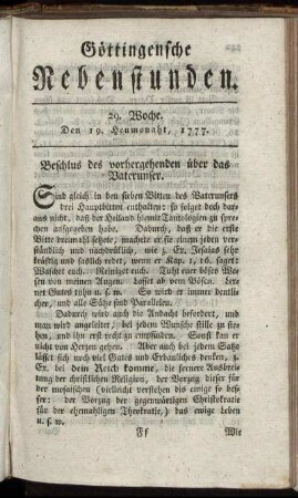 29. Woche. Den 19. Heumonaht, 1777