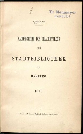 Sachregister des Realkatalogs der Stadtbibliothek zu Hamburg