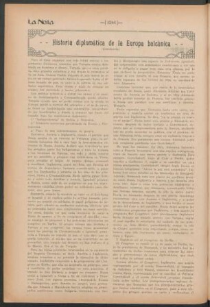 Historia diplomática de la Europa balcánica : (Continuación)