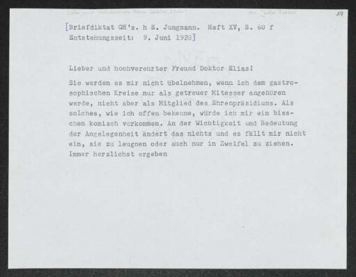 Brief von Gerhart Hauptmann an Julie Elias