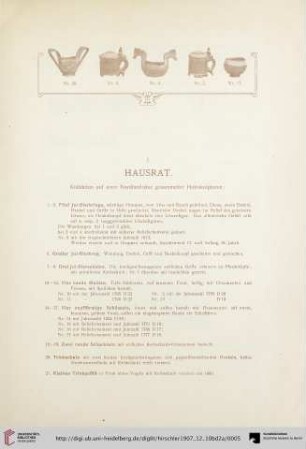 I. Hausrat (Nr. 1-29)