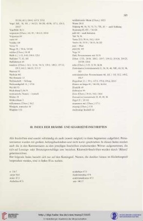 III. Index der Brāhmī- und Kharoṣṭhī-Inschriften