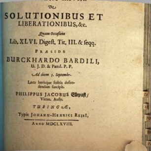 Conclusiones theoretico-practicae ad Pandectas : Exerc. XXVIII., de solutionibus et liberationibus