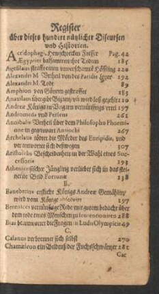 Register über dieses hundert nützlicher Discursen und Historien.