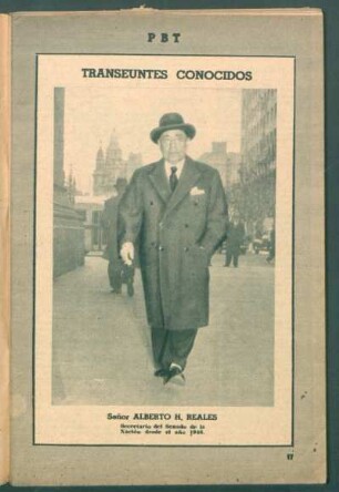 Señor Alberto H. Reales, secretario del Senado de la Nación desde el año 1946 - [Fotografía] : Transeúntes conocidos