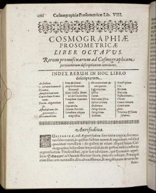Cosmographiae Prosometricae Liber Octavus. Rerum promiscuarum ad Cosmographiam ...