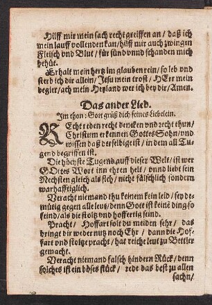 Das ander Lied. Jm thon: Gott grüß dich feines Liebelein.