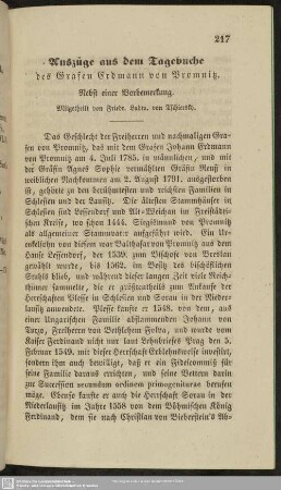 Auszüge aus dem Tagebuche des Grafen Erdmann von Promnitz : nebst einer Vorbemerkung