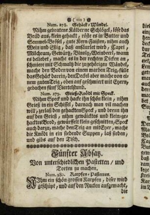 Num. 280. Karpfen-Pastetten. - Num. 319. Marcipan-Torten.