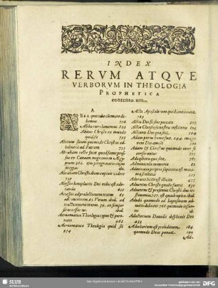 Index Rerum Atque Verborum In Theologia Prophetica eontentorum