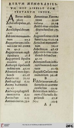 Rerum memorabilium hoc libello contentarum index