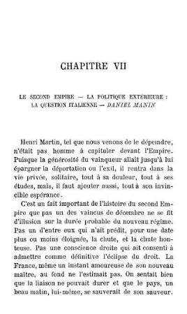 Chapitre VII Le Second Empire - La Politique Extérieure: La Question Italienne - Daniel Manin