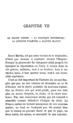 Chapitre VII Le Second Empire - La Politique Extérieure: La Question Italienne - Daniel Manin