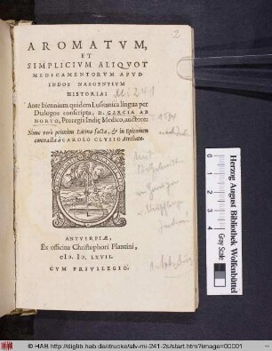 Aromatum, Et Simplicium Aliquot Medicamentorum Apud Indos Nascentium Historia