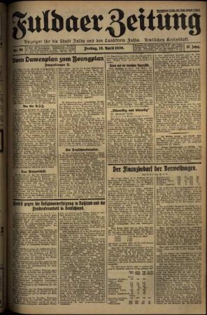Erste Ausgabe vom Freitag, den 18. April 1930.