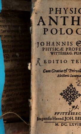 Physica Anthropologia Johannis Sperlings, Physicæ Professoris Witteberg. Publici