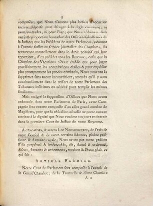 Édit Du Roi, Portant Réduction d'Offices dans sa Cour de Parlament de Paris
