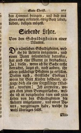 207-228, Siebende Lehre. von den Schuldigkeiten einer Mutter; Achte Lehr. Von den Schuldigkeiten der Stiefältern