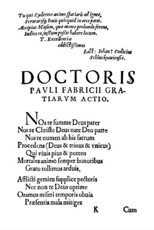 Doctoris Pauli Fabricii Gratiarum Actio