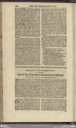 Epistel am IX. Sonntag nach Trinitatis. Vorstellend Einen Göttlichen Warnungs- und Trost-Spiegel