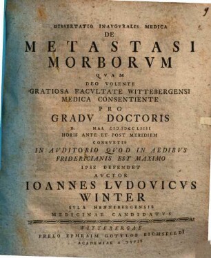 Dissertatio inauguralis medica de metastasi morborum