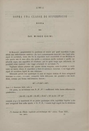 Sopra una classe di superficie.