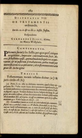 Disputatio VII. De Testamentis ordinandis.