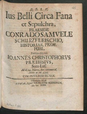 [Disputatio XLIII.] Ius Belli Circa Fana et Sepulchra