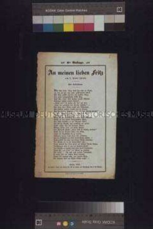 Gedicht "An meinen lieben Fritz am 7. Juni 1848." als Mahnung des Geistes Friedrich Wilhelms III. an Friedrich Wilhelm IV. König von Preußen
