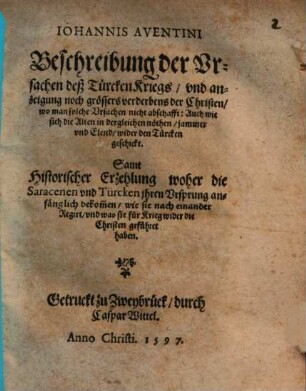 Beschreibung der Ursachen des Türckenkriegs