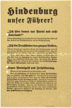 Aufruf zur Wahl von Paul von Hindenburg zum Reichspräsidenten 1932